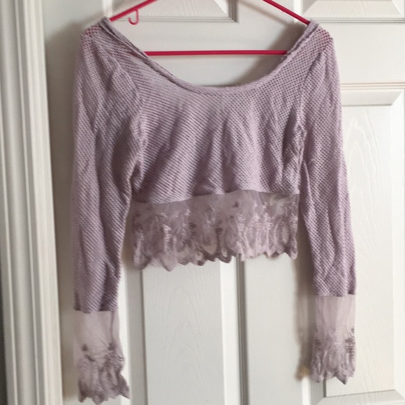 Free People Cropped Mesh And Lace Top - Picture 1 of 5